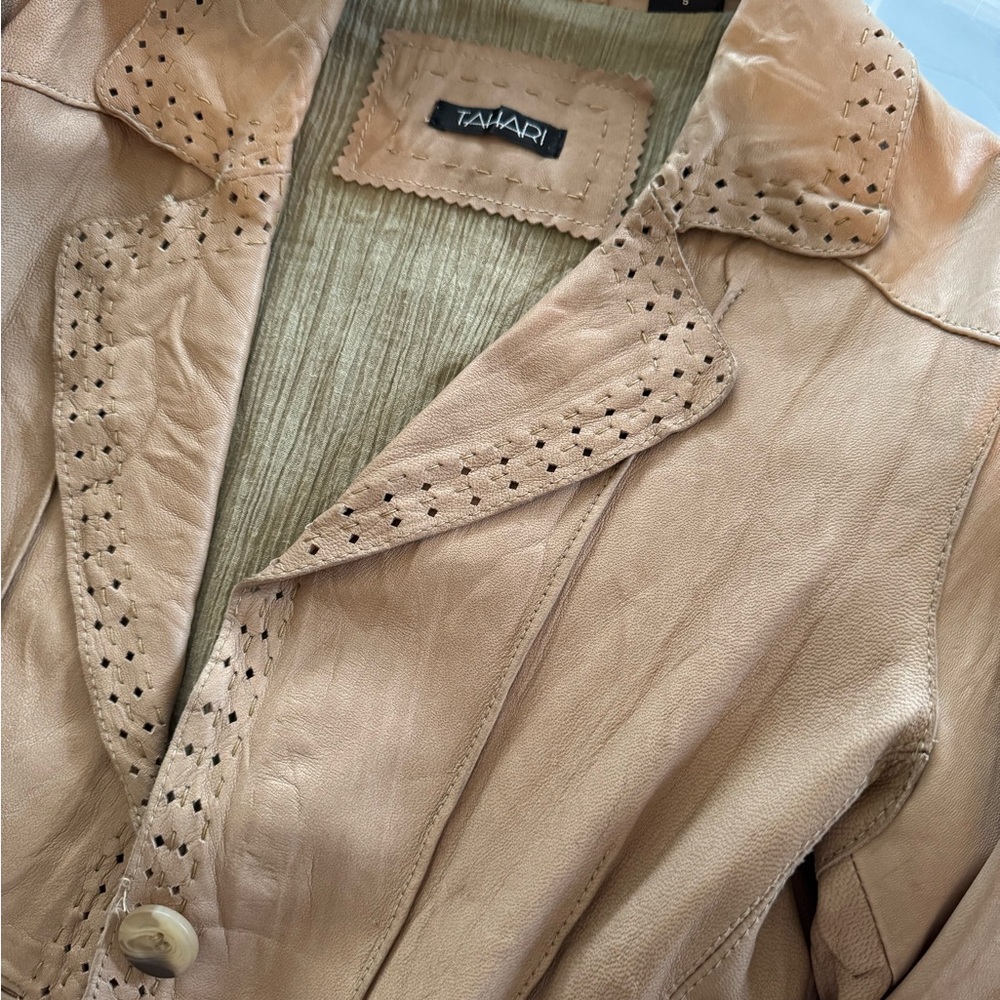 Tahari Women's Beige Leather Jacket